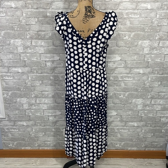 Loft Dotted Flutter Sleeve V-neck Midi Dress - Picture 6 of 10